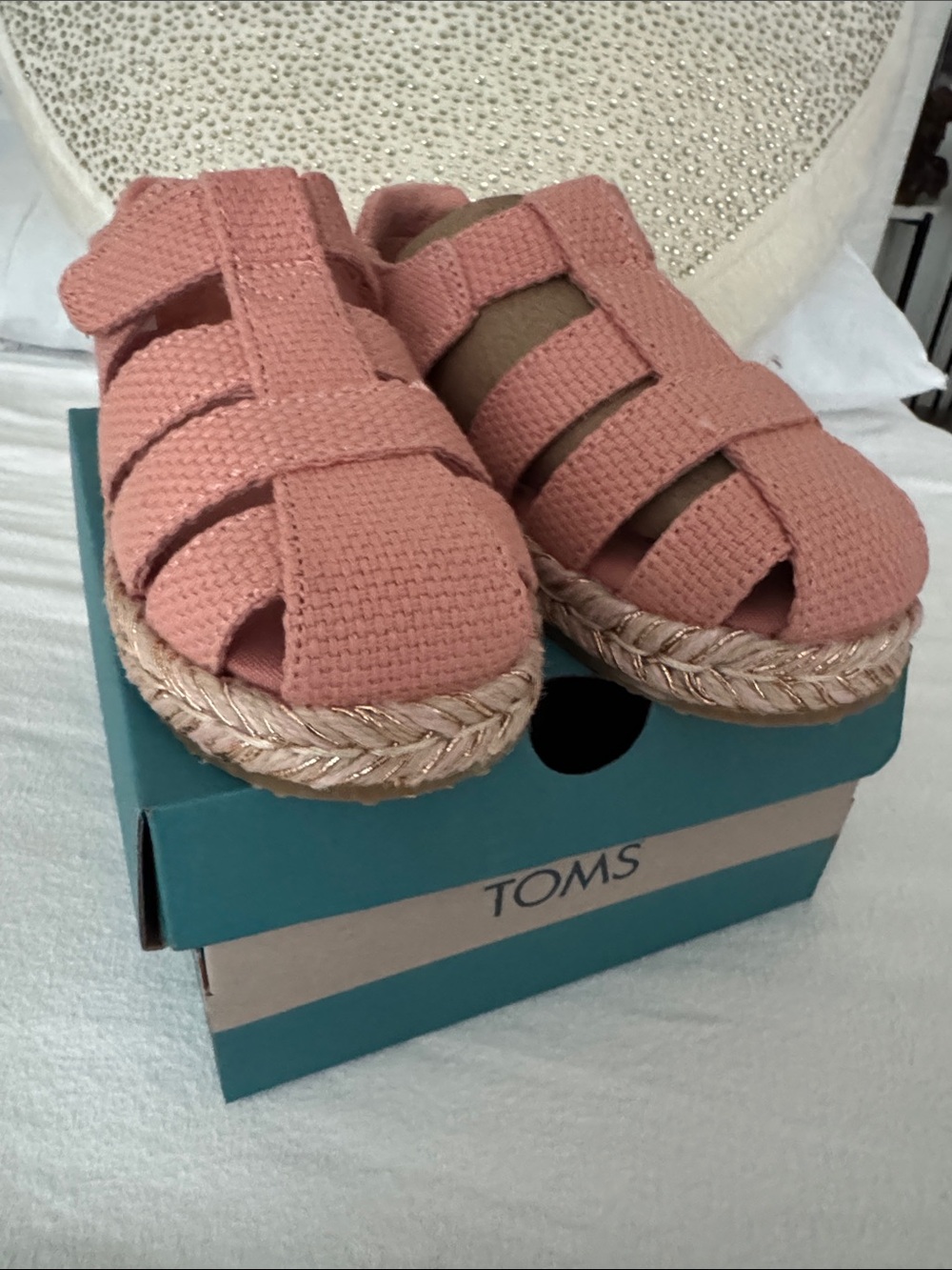 TOMS toddler Rose Pink Woven Espadrille Sandals NEW